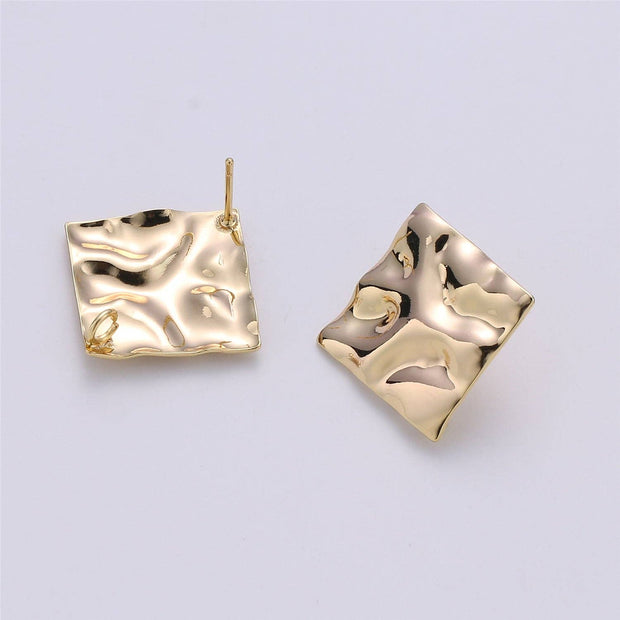 Aim Eternal - 1 Pair Golden Wavy Square Gold Filled Studs - K225