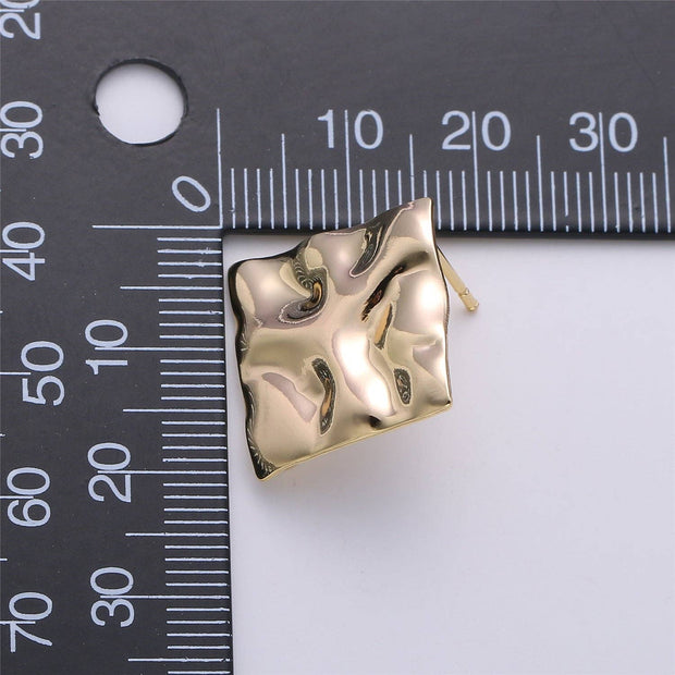 Aim Eternal - 1 Pair Golden Wavy Square Gold Filled Studs - K225