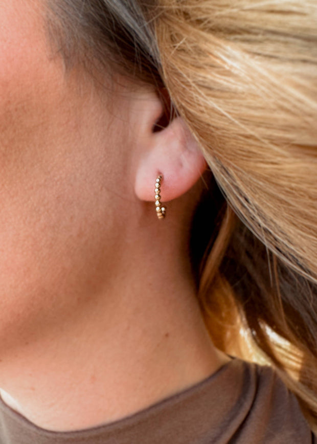 Beaded Huggie Hoop Earrings - Minimalist, Hypoallergenic: Gold