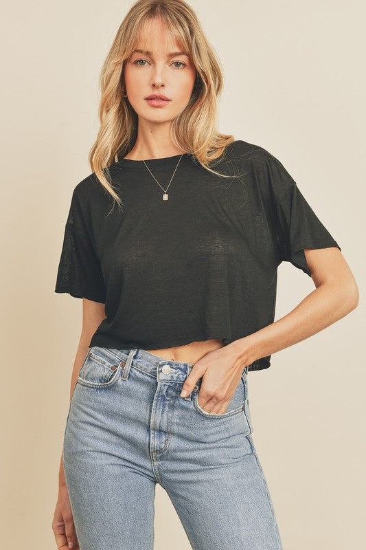 Cropped Raw Hem Tee