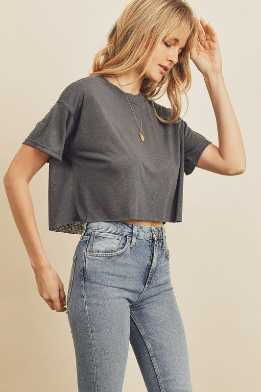 Cropped Raw Hem Tee