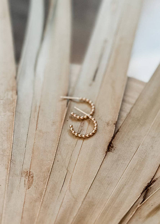 Beaded Huggie Hoop Earrings - Minimalist, Hypoallergenic: Gold