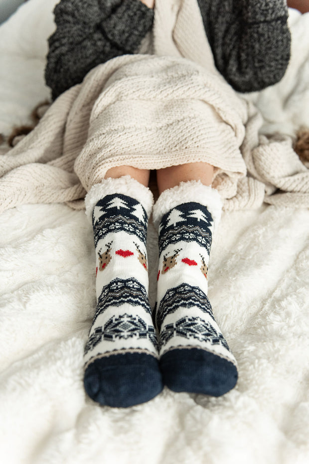 Reindeer Non-Slip Sherpa Lined Socks