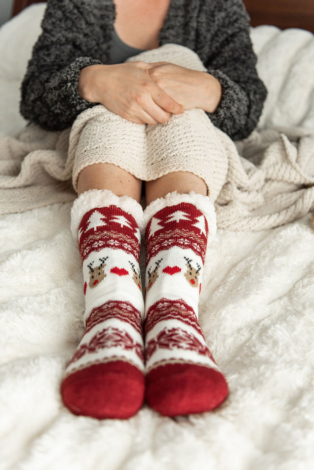 Reindeer Non-Slip Sherpa Lined Socks