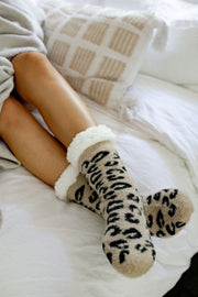 Leopard Non-Slip Sherpa Lined Socks